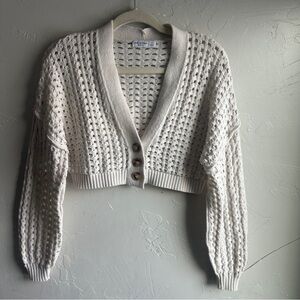 Crochet Open Knit Cropped Cardigan Cottagecore Boho‎ Chunky Knit Prep Sz S Y2K